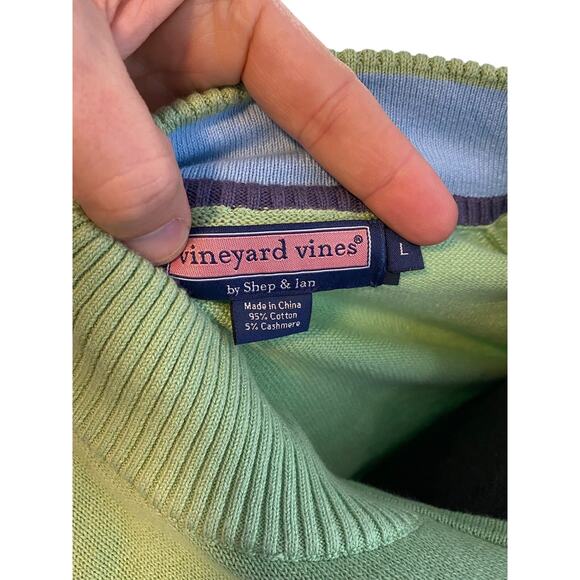 Vineyard Vines Green 1/4 Zip Sweater Pullover Cotton Cashmere Mens L Preppy - Picture 7 of 7